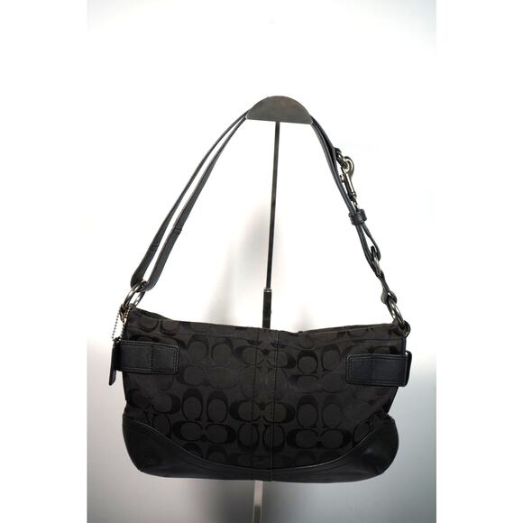 Coach Signature Canvas Leather Crossbody / Shoulder Bag Black - Picture 2 of 7